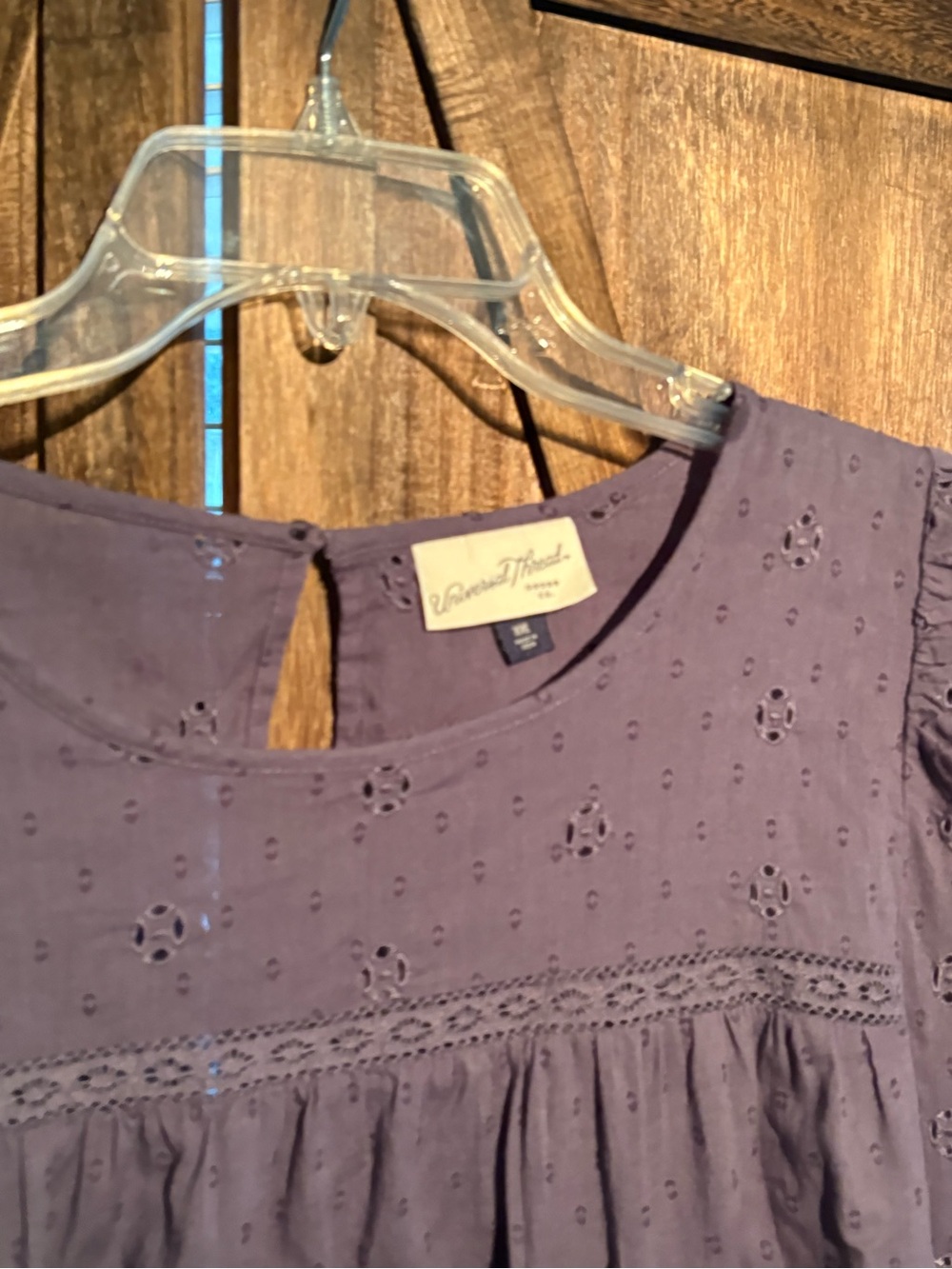 Universal Thread Dusty Blue (slightly purpleish) Eyelet Peasant Blouse - Picture 3 of 6